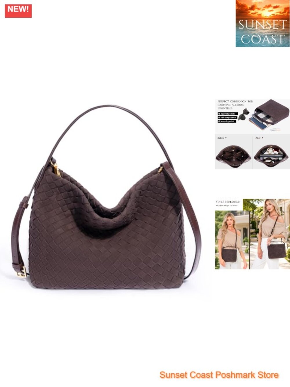 Woven Tote Bag PU Leather Top Handle Hobo Shoulder Handbag